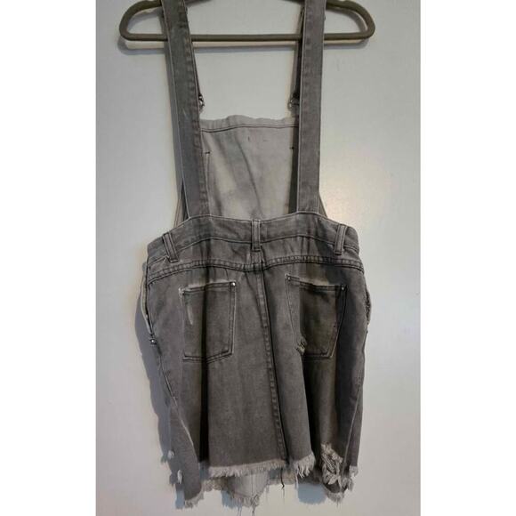 POL Gray Distressed Denim Overall Skirt Jumper Dress Small Frayed Hem Casual - Picture 5 of 12